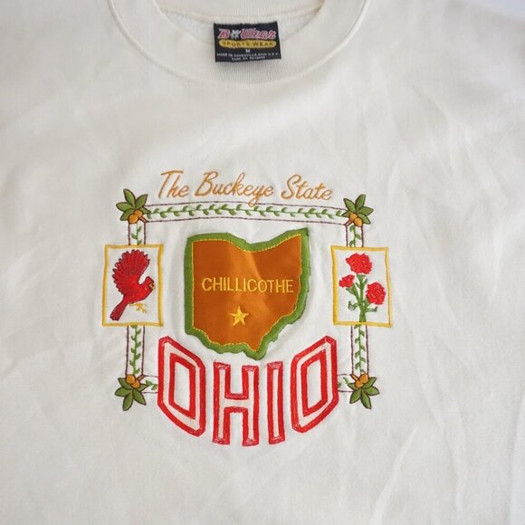 Vintage Bee Wear Cream Embroidered Ohio Buckeye State Crewneck Sweater M - Picture 9 of 11